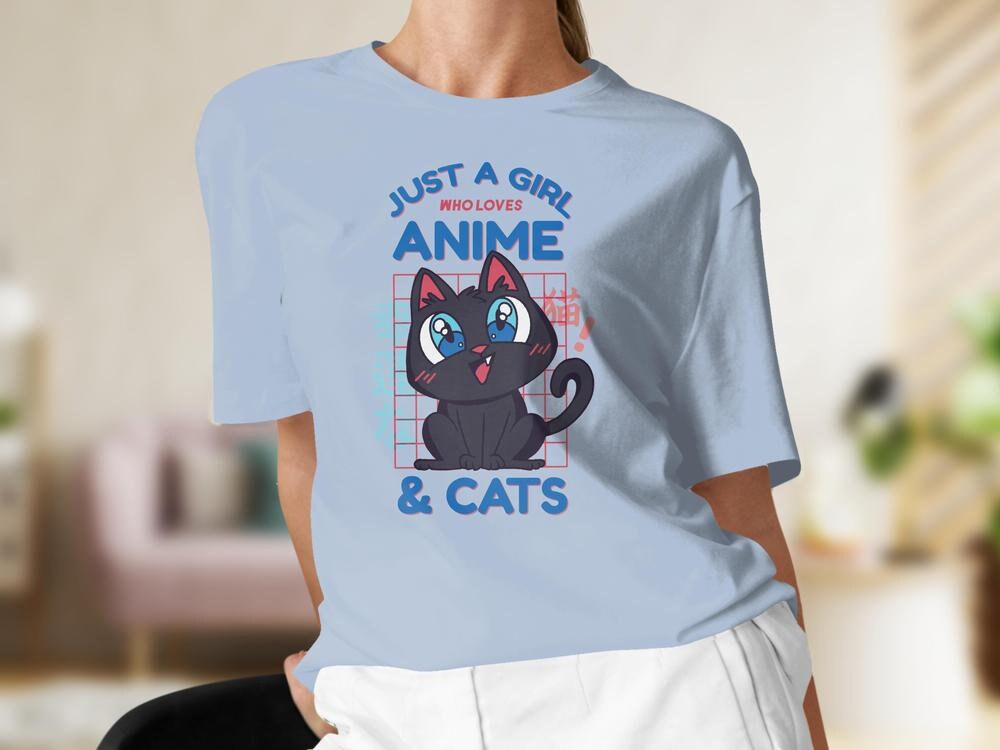Cats and Anime Tee, Gift for Anime Lover, Just a Girl Who Loves Anime, Gift for Cat Lover, Anime Shirt, Cat Present