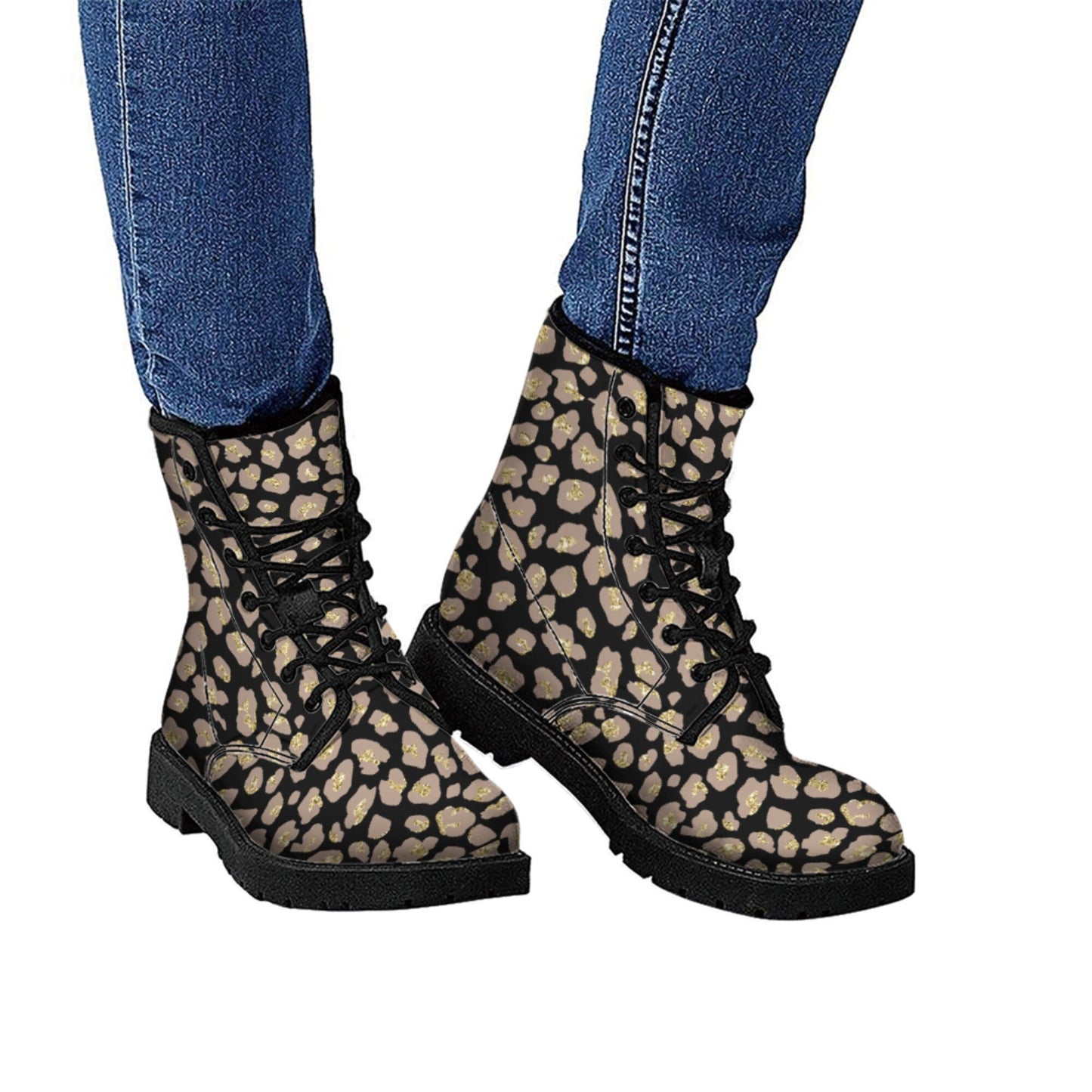 Leopard Cheetah All Over Print Leisure and Combat Style Boots, Gift for Cat Lover, Gift for Her
