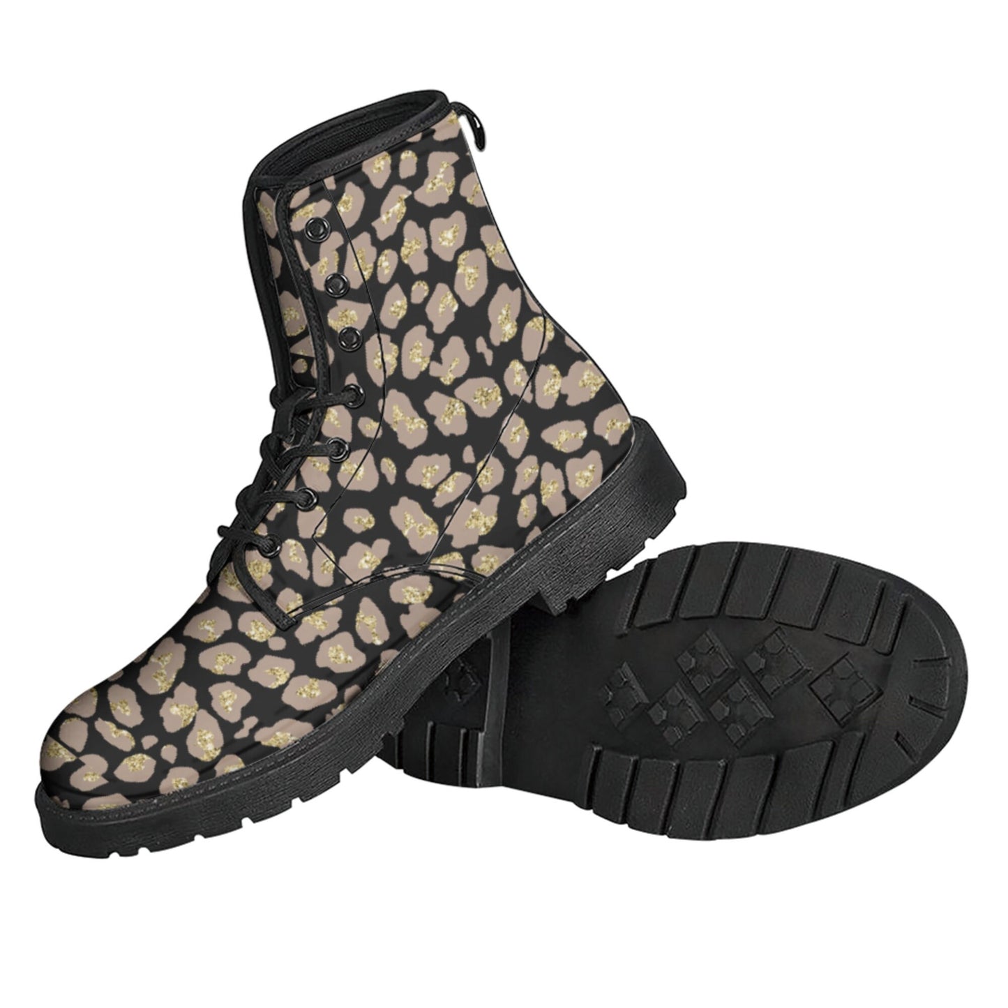 Leopard Cheetah All Over Print Leisure and Combat Style Boots, Gift for Cat Lover, Gift for Her