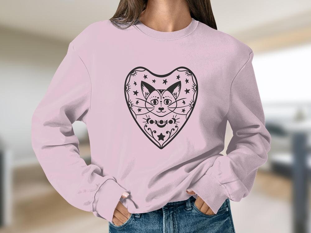 Mystic cat, Cat Moon Sweatshirt, Cat and Lunar Phases Sweatshirt, Celestial Tops, Witchy Gift Ideas for Cat Lovers