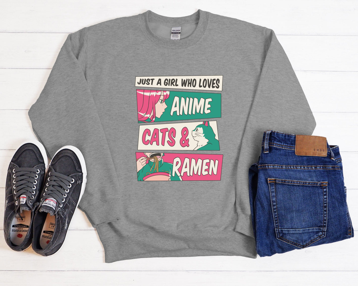 Anime Cats Ramen Shirt, Kawaii Clothes, Anime Shirt, Harajuku Clothes, Ramen Lover Gift, Manga Shirt,Unisex Heavy Blend Crewneck Sweatshirt