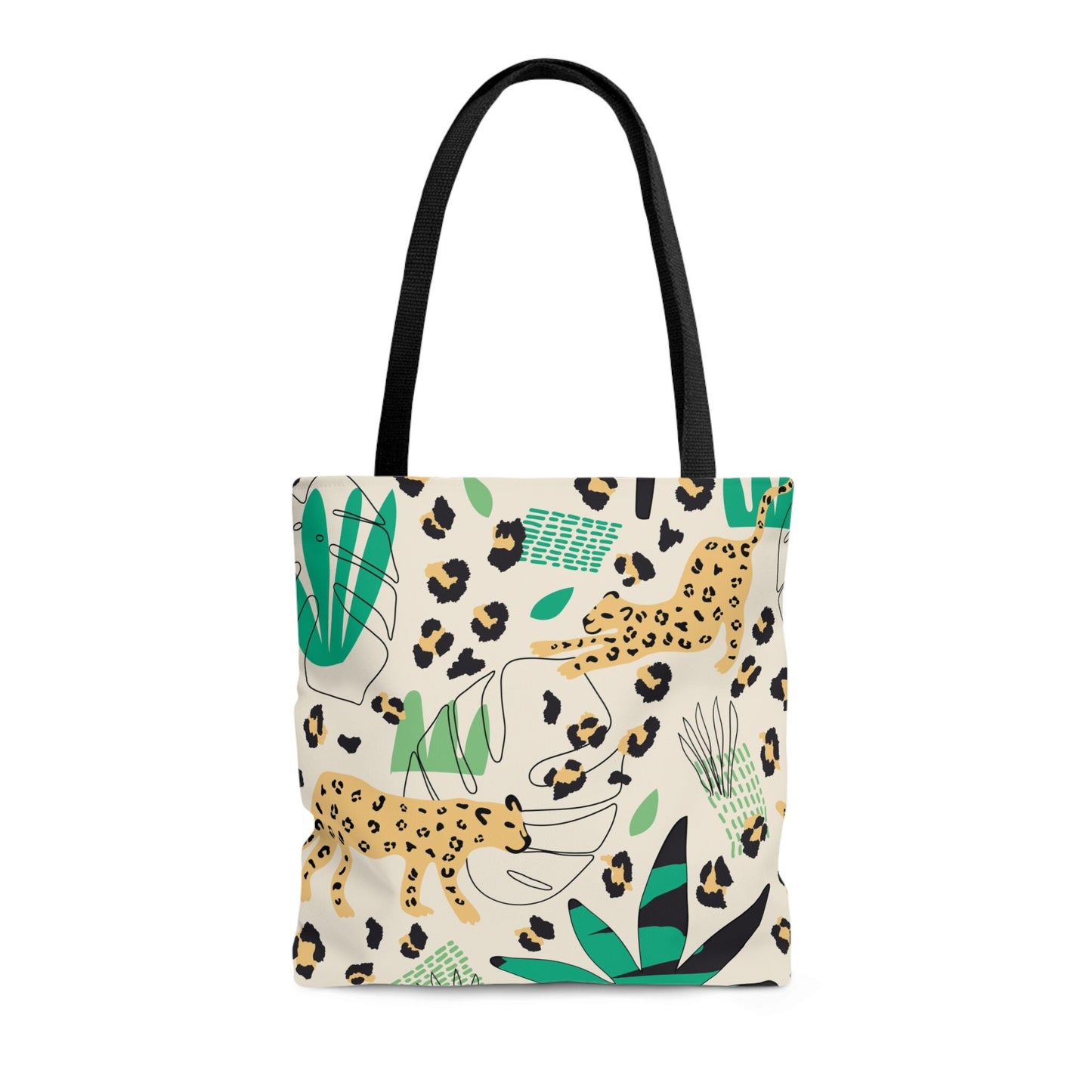 Hand-Painted Gold Leopard Pattern AOP Tote Bag, Unique Gift for Animal Lovers, Cheetah Gift, Cat Present, Cat Mom Gift