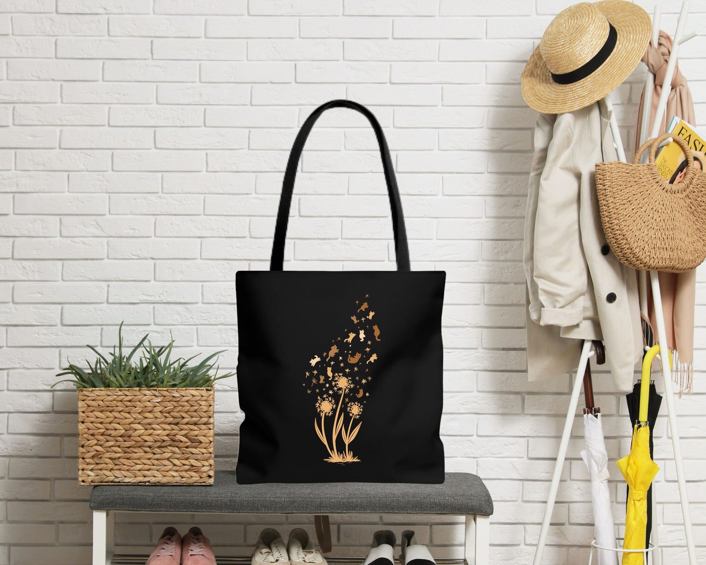 Blowing Dandelion Cats Tote Bag for Cat Lover AOP Tote Bag, Cat