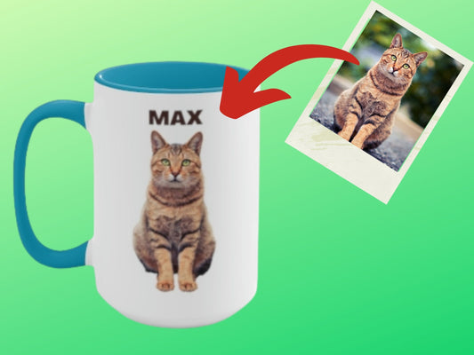 Custom Pet Portraits Mug with Name, Personalized Pet Photo Coffee Mug, Father's Day Gift, Pet Photo Birthday Gift for Dog Cat Mom & Dad
