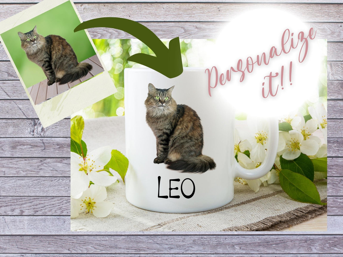 Custom Pet Portraits Mug with Name, Personalized Pet Photo Coffee Mug, In Memory of Pet Loss, Pet Photo Birthday Gift for Dog Cat Mom 11oz