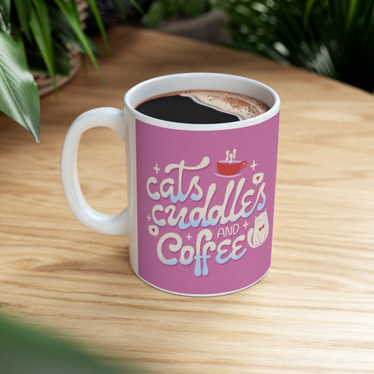 Cats Cuddles and Coffee, Gift for Cat Lover, Cat Dad Mom Gift, Cute Cat Gift, Ceramic Mug 11oz