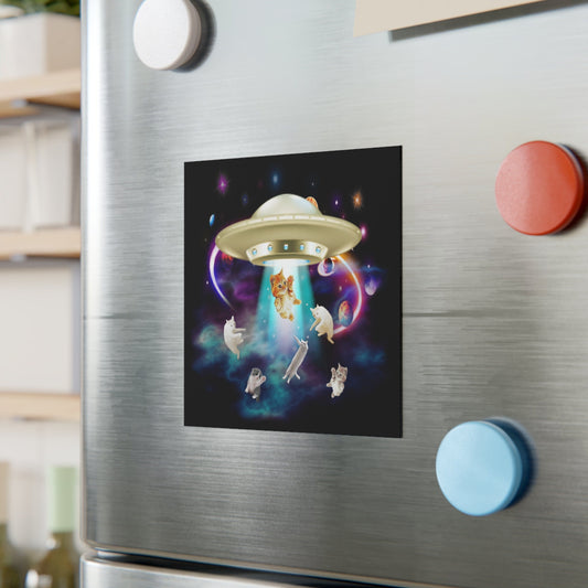 Cat UFO Abduction Magnet, Funny UFO Cat Magnet, Catduction Gift for Cat Lover, Cat Gift, Fridge Magnet, Square Magnet