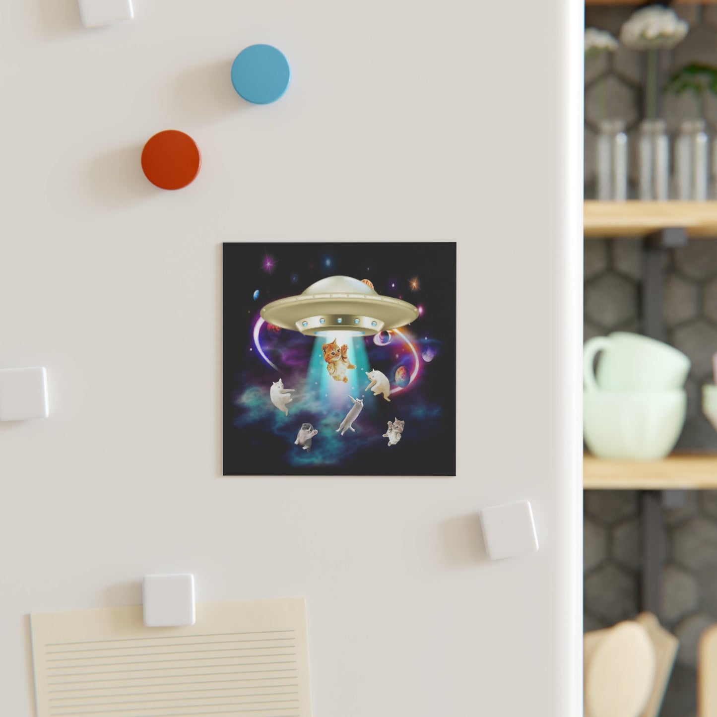 Cat UFO Abduction Magnet, Funny UFO Cat Magnet, Catduction Gift for Cat Lover, Cat Gift, Fridge Magnet, Square Magnet
