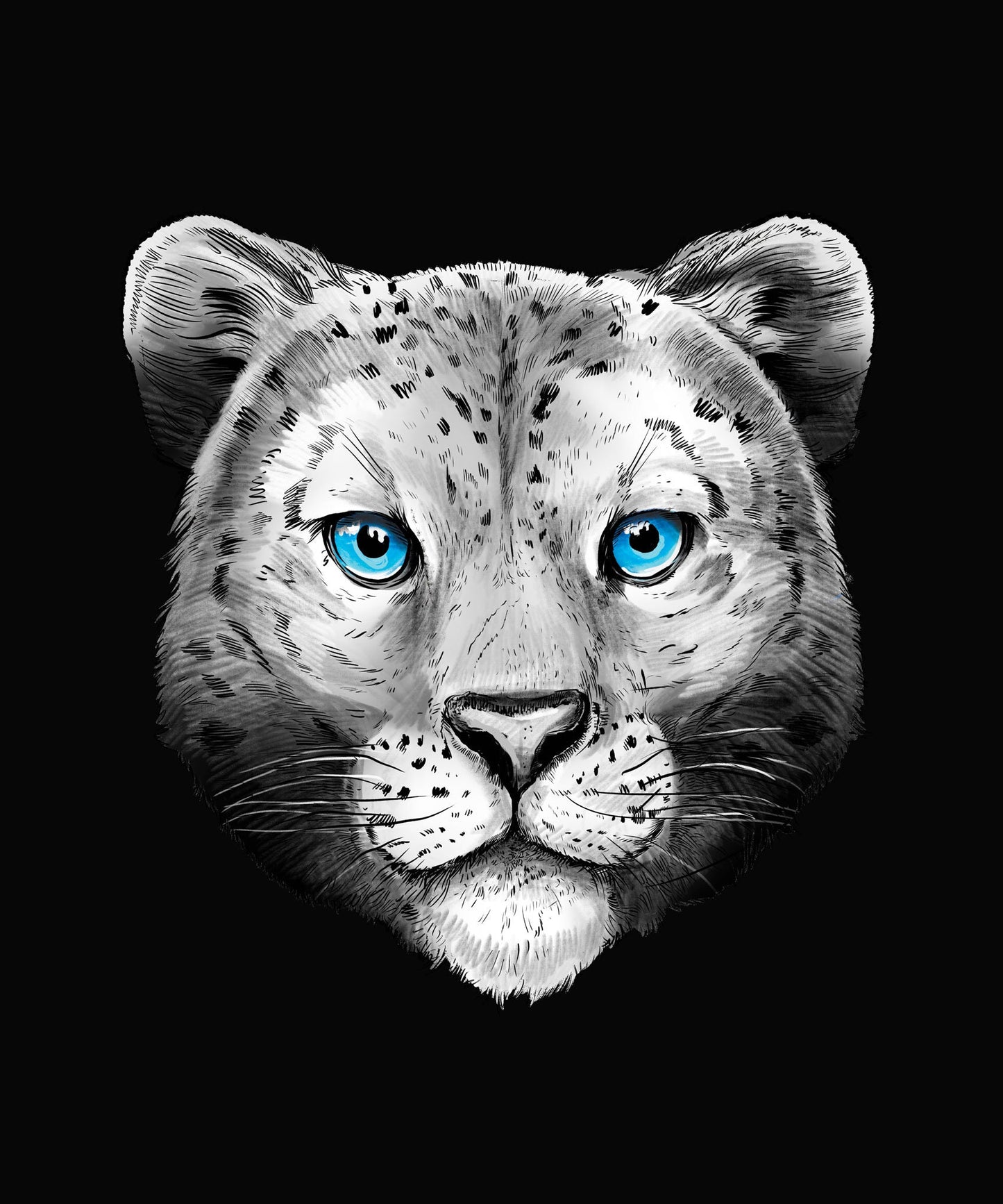 Snow Leopard Portrait Blanket, Blue Eyed Cat Throw, Gift for Cat Lovers, Velveteen Minky Blanket (Two-sided print)