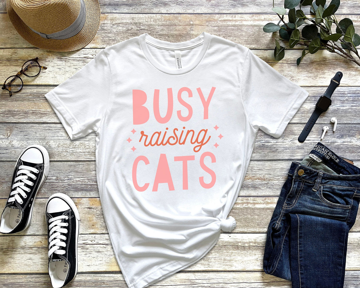 Funny Cat Tee, Busy Raising Cats, Gift for Cat Mom, Mother's Day Tshirt for Cat Mom, Gift for her, Unisex Jersey Short Sleeve Tee