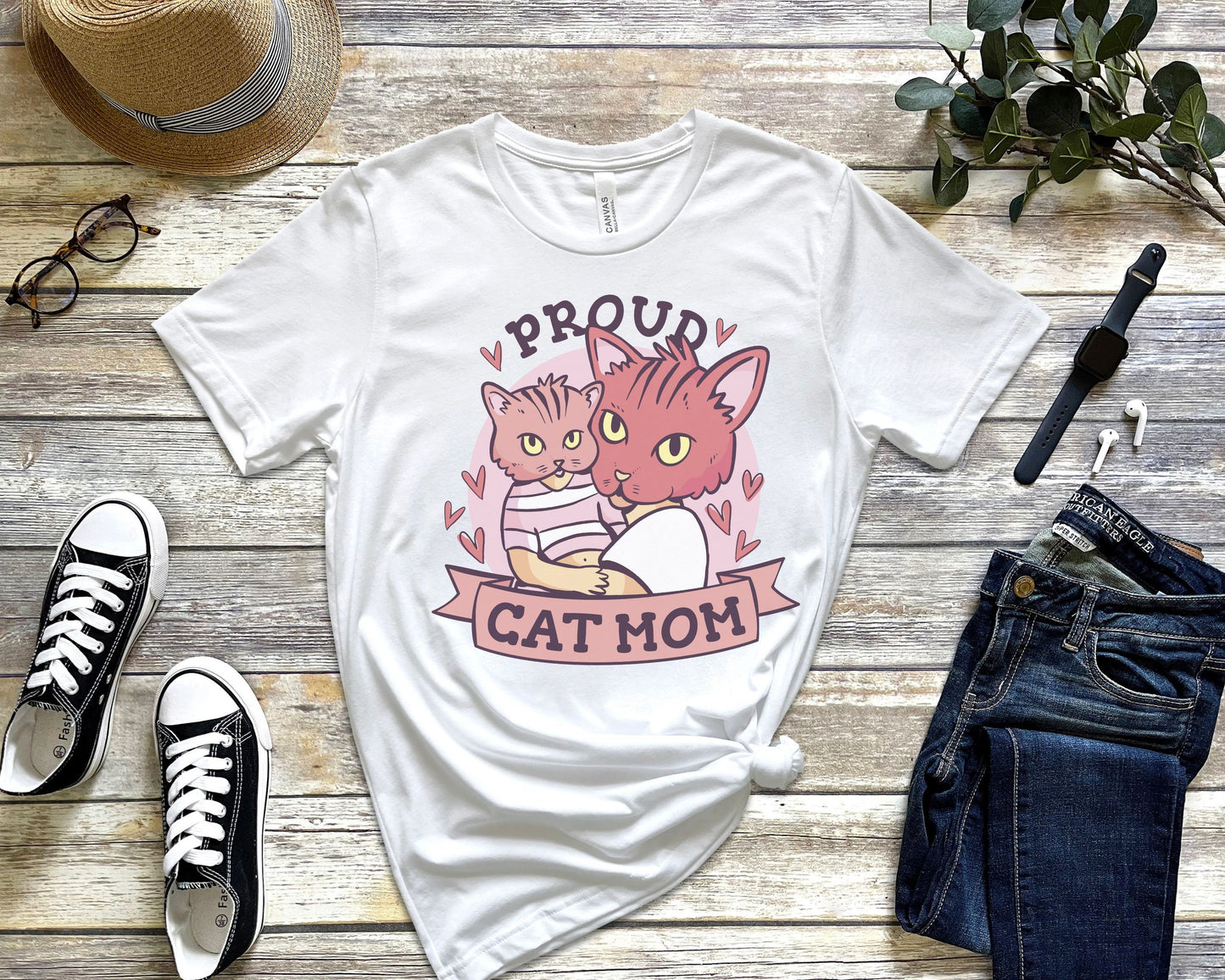 Proud Cat Mom Tee, Cat Mama Tshirt, Gift for Cat Mom, Mother's Day Gift for Cat Lovers, Unisex Short Sleeve Tee for Her