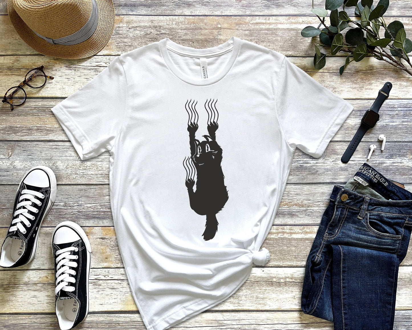 Cat Scratching Down the Wall, Funny Cat Tee for Cat Lover, Cute Cat Shirt Gift for Cat Dad or Mom, Cat Present for Him