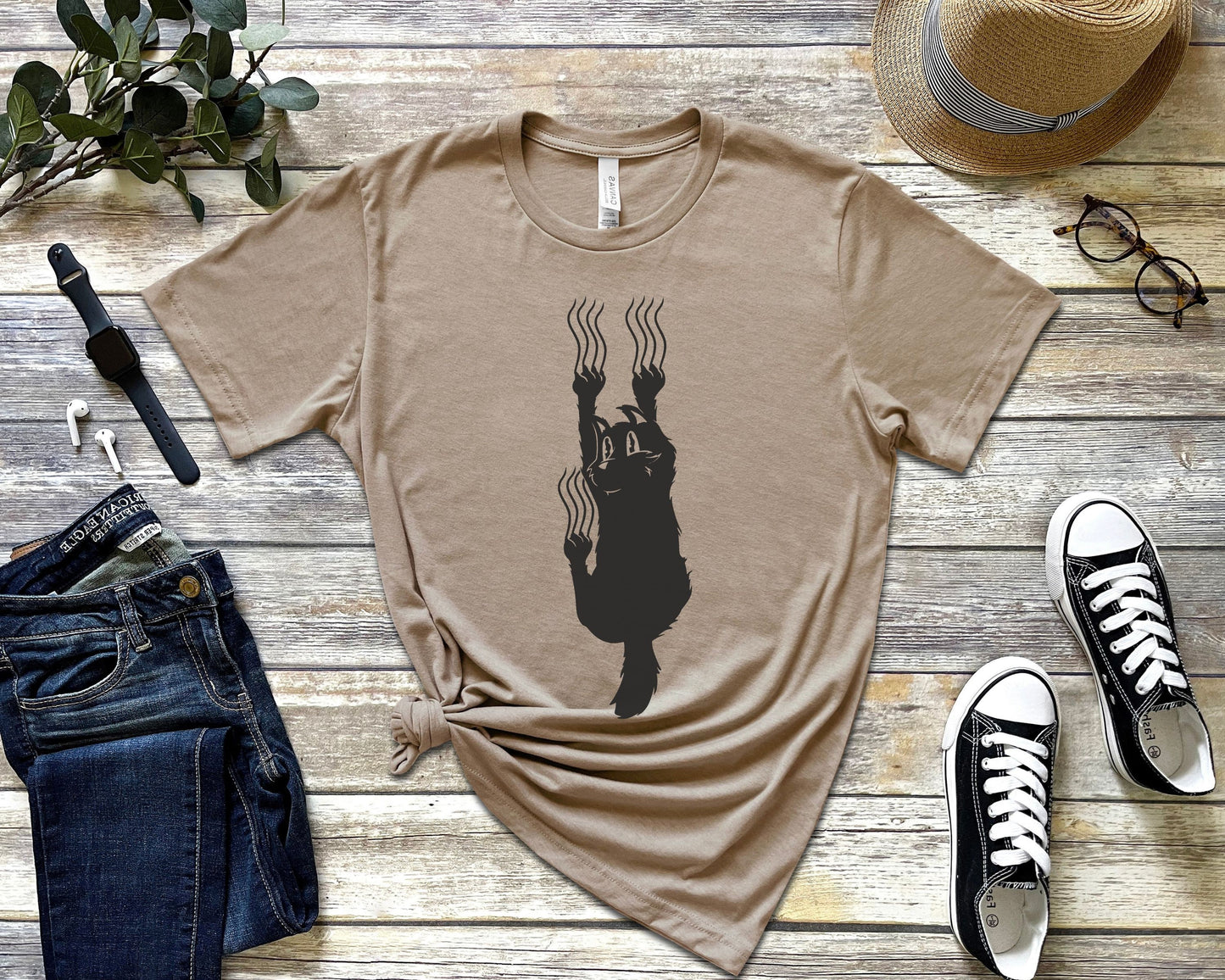 Cat Scratching Down the Wall, Funny Cat Tee for Cat Lover, Cute Cat Shirt Gift for Cat Dad or Mom, Cat Present for Him