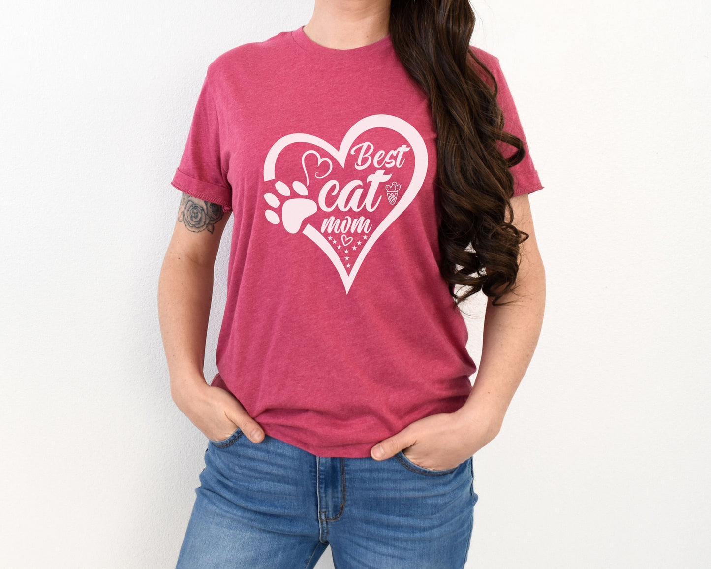 Best Cat Mom Tee with Heart and Paw, Gift for Cat Mom, Mother's Day Cat Gift, Cat Mama Tee