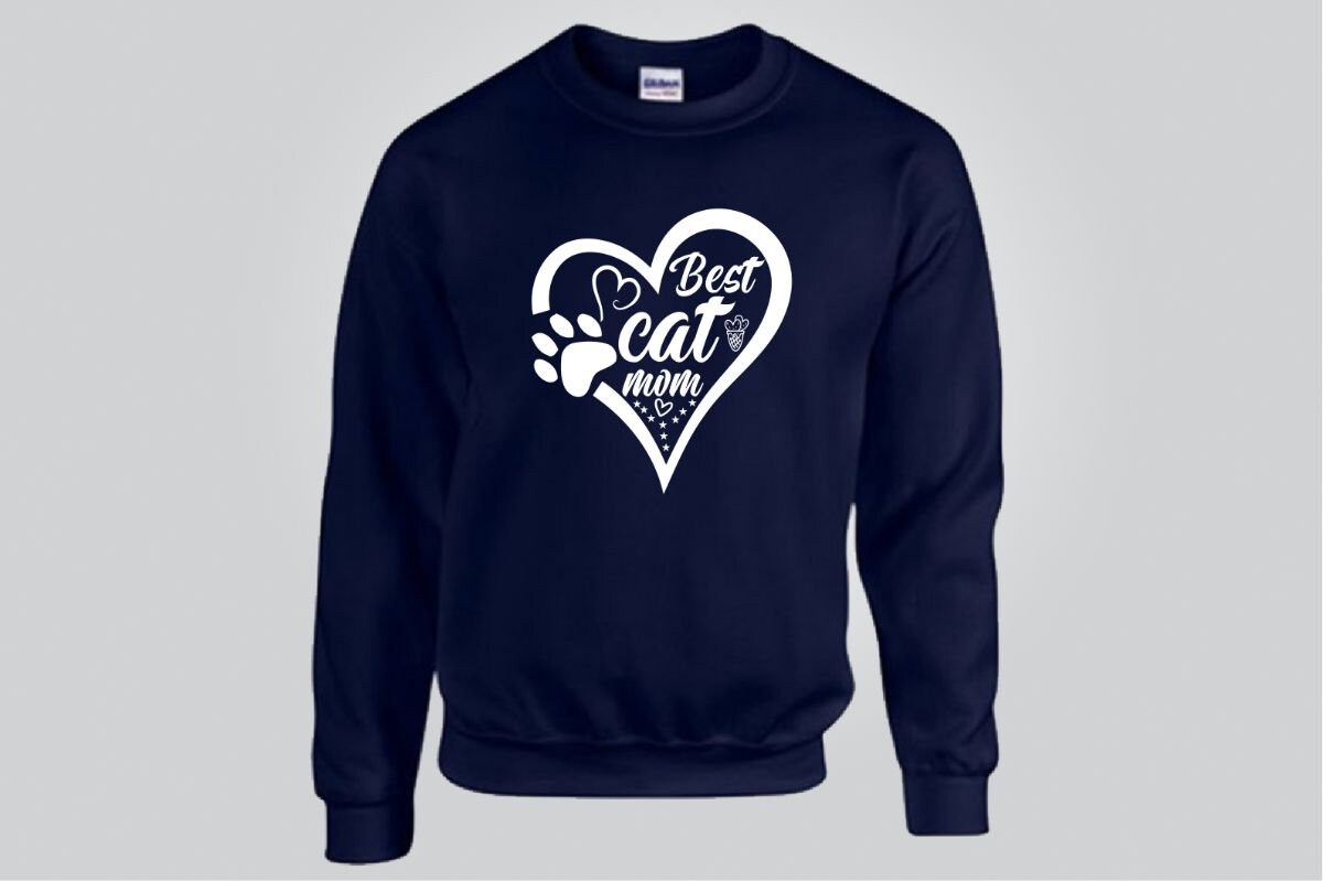 Best Cat Mom Sweatshirt with Heart and Paw, Gift for Cat Mom, Mother's Day Cat Gift, Cat Mama Tee