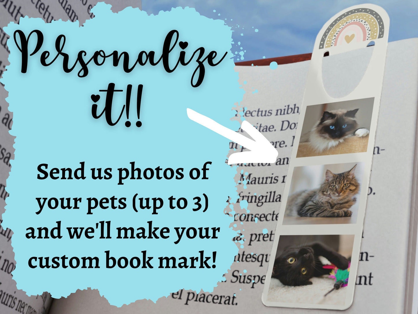 Custom Metal Photo Bookmark for Cat Lovers, Bookmark 1 to 3 Photos, Metal Photo Bookmark with Page Holder Slot, Cat Mom Gift