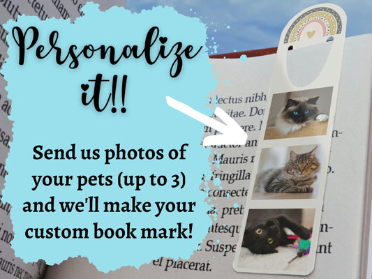 Custom Metal Photo Bookmark for Cat Lovers, Bookmark 1 to 3 Photos, Metal Photo Bookmark with Page Holder Slot, Cat Mom Gift