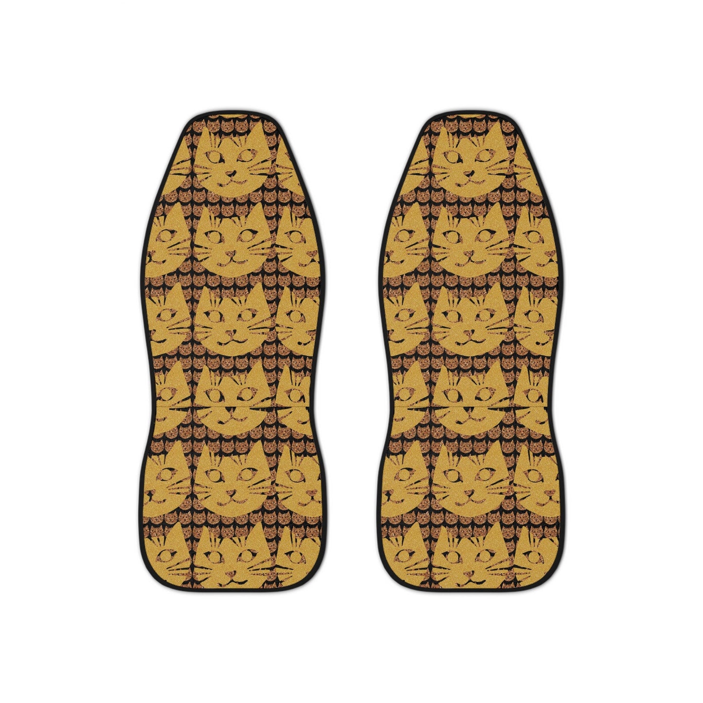 Gold Cat Face Pattern Car Seat Covers Pair, 2 Front Car Seat Covers, Seat Cover for Car, Car Seat Protector, Car Accessory, Cat Lover Gift