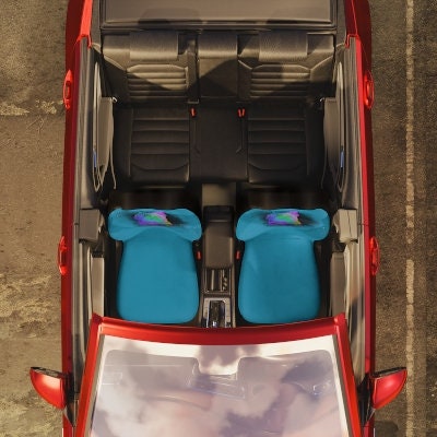 Turquoise Rainbow Space Cat Seat Covers Pair, 2 Front Car Seat Covers, Seat Cover for Car, Car Seat Protector, Car Accessory, Cat Present