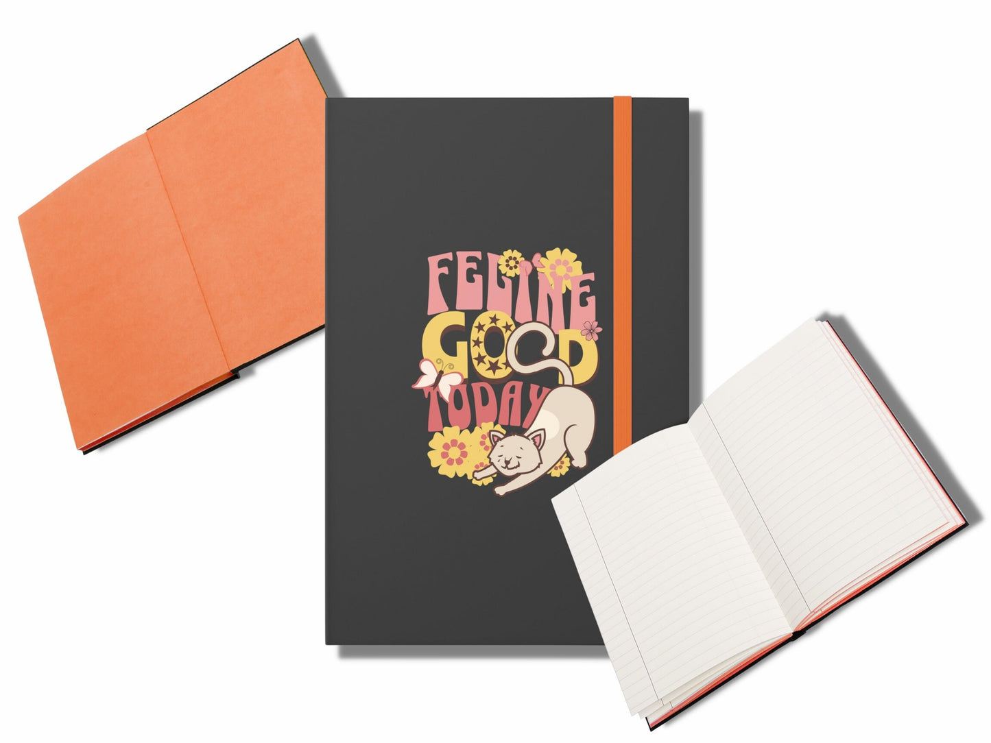Color Contrast Notebook for Cat Lovers, Feline Good Today, Cute Retro Style Ruled Cat Journal, Cat Book, Cat Mom Gift