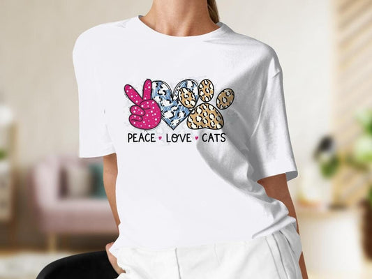 Peace Love Cats, Cat Lover Colorful Tshirt for Women, Cat Lover Gift For Her, Gift for Cat Mama, Cat Present for Cat Owners