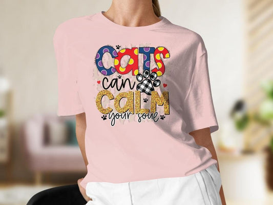 Cats Can Calm Your Soul, Cat Lover Colorful Tshirt for Women, Polkadot Cat Lover Gift For Her, Gift for Cat Mama, Cat Present for Cat Owners