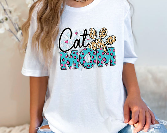 Cat Mom, Cat Lover Colorful Tshirt for Women, Polkadot Cat Lover Gift For Her, Gift for Cat Mama, Cat Present for Cat Owners