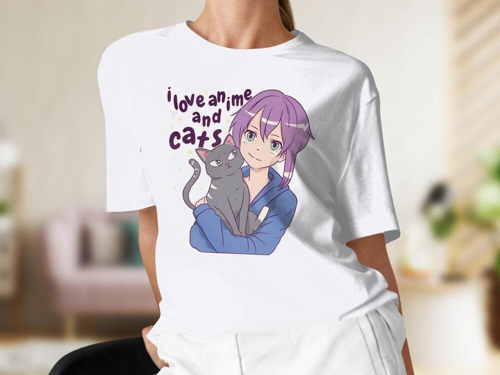 Cats and Anime Tee, Gift for Anime Lover, Gift for Cat Lover, Anime Shirt, Cat Present