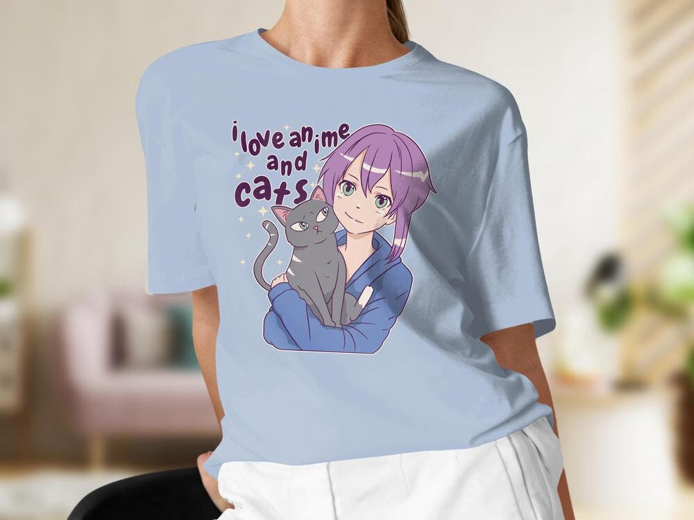 Cats and Anime Tee, Gift for Anime Lover, Gift for Cat Lover, Anime Shirt, Cat Present