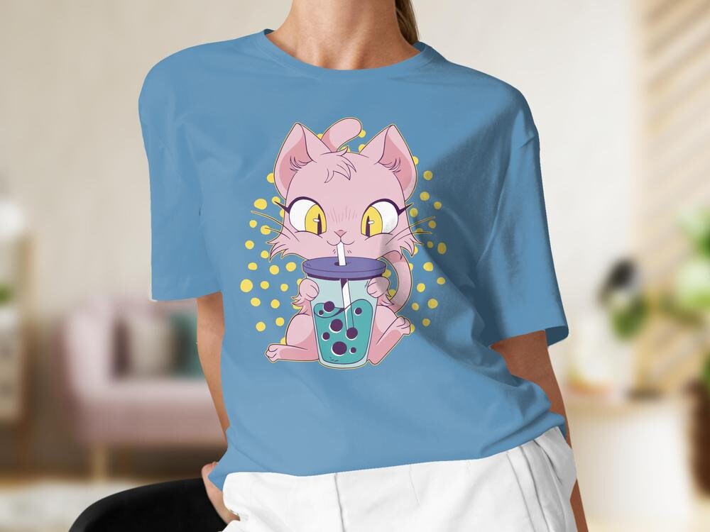 Cats and Anime Tee, Gift for Anime Lover, Gift for Cat Lover, Anime Shirt, Bubble Tea Shirt, Cat Present