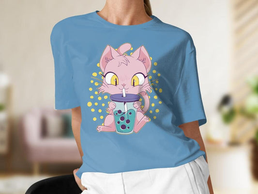 Cats and Anime Tee, Gift for Anime Lover, Gift for Cat Lover, Anime Shirt, Bubble Tea Shirt, Cat Present