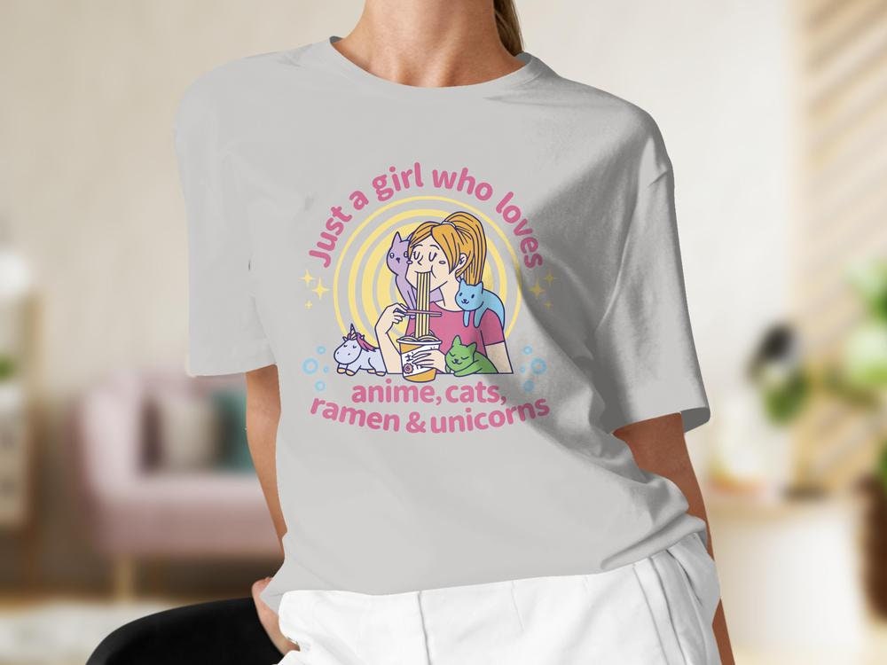 Cats and Anime Tee, Gift for Anime Lover, Gift for Cat Lover, Ramen Shirt, Anime Shirt, Cat Present