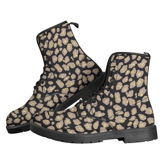 Leopard Cheetah All Over Print Leisure and Combat Style Boots, Gift for Cat Lover, Gift for Her