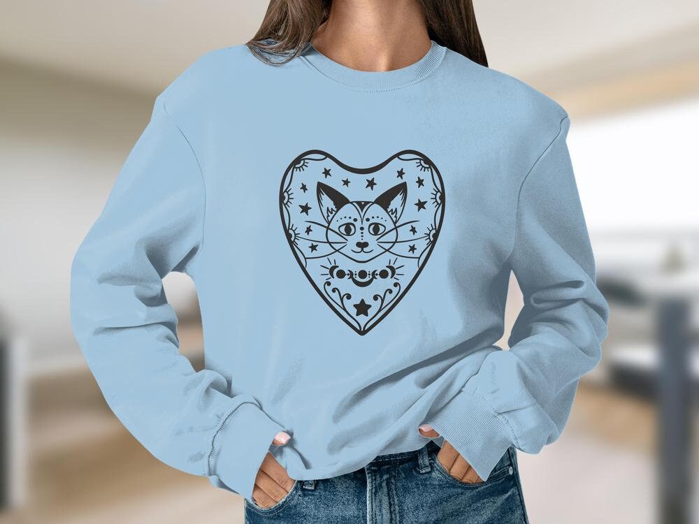 Mystic cat, Cat Moon Sweatshirt, Cat and Lunar Phases Sweatshirt, Celestial Tops, Witchy Gift Ideas for Cat Lovers