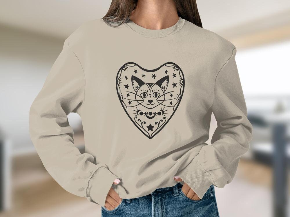 Mystic cat, Cat Moon Sweatshirt, Cat and Lunar Phases Sweatshirt, Celestial Tops, Witchy Gift Ideas for Cat Lovers