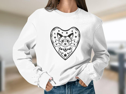 Mystic cat, Cat Moon Sweatshirt, Cat and Lunar Phases Sweatshirt, Celestial Tops, Witchy Gift Ideas for Cat Lovers