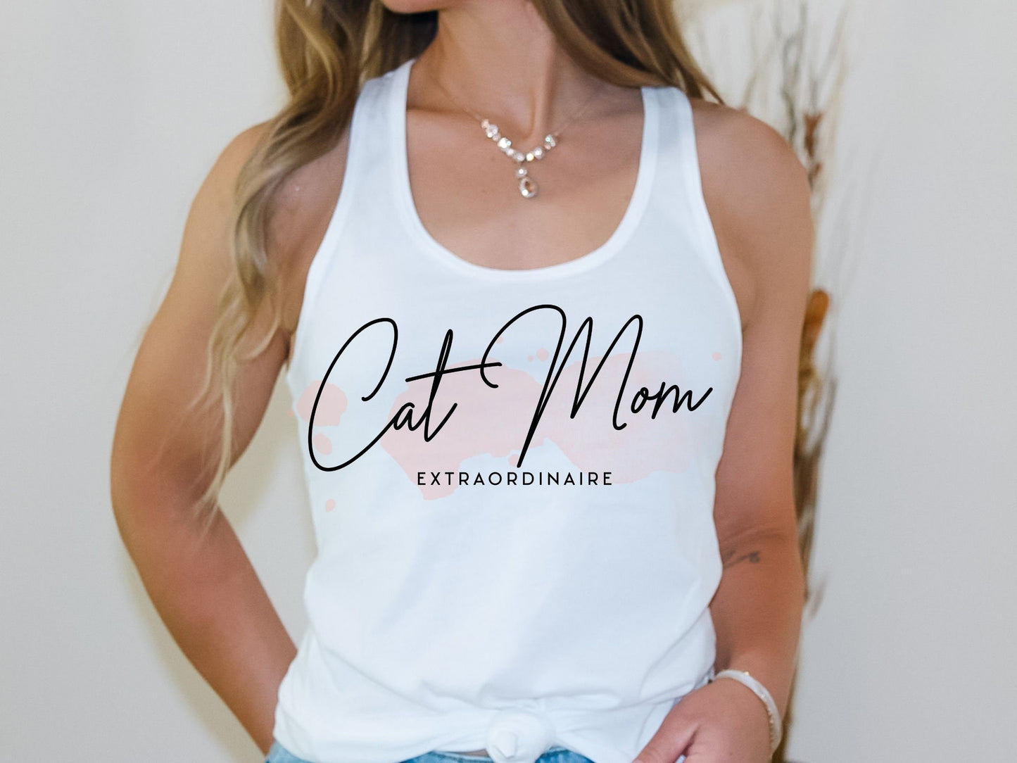 Cute Cat Mom Extraordinaire  Racerback Tank, Cat Mom Shirt, Minimalist Cat Top, Gift for Cat Owner, Boho Cat Mom Tee