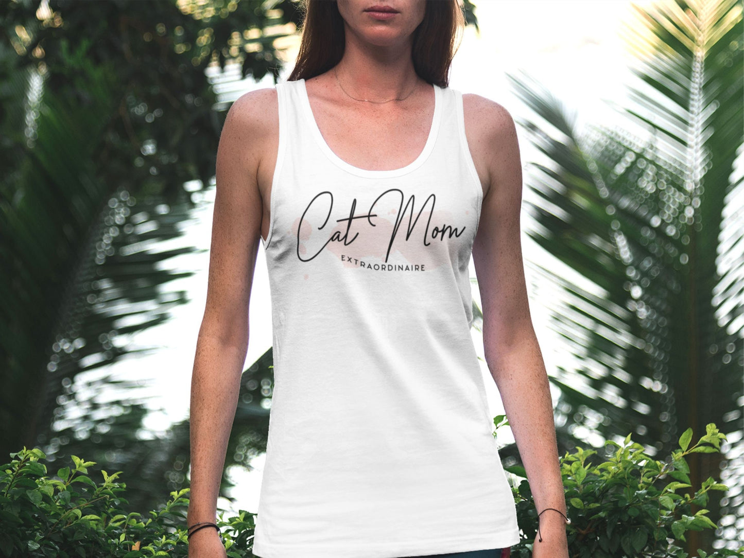 Cute Cat Mom Extraordinaire  Racerback Tank, Cat Mom Shirt, Minimalist Cat Top, Gift for Cat Owner, Boho Cat Mom Tee