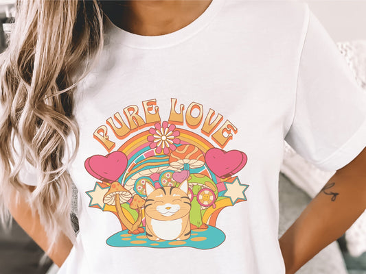 Groovy Valentine Day Cat Shirt, My Cat is My Valentine, Psychedelic Mushroom Cat, Gift for Cat Lovers, Funny Cat Mom Tee