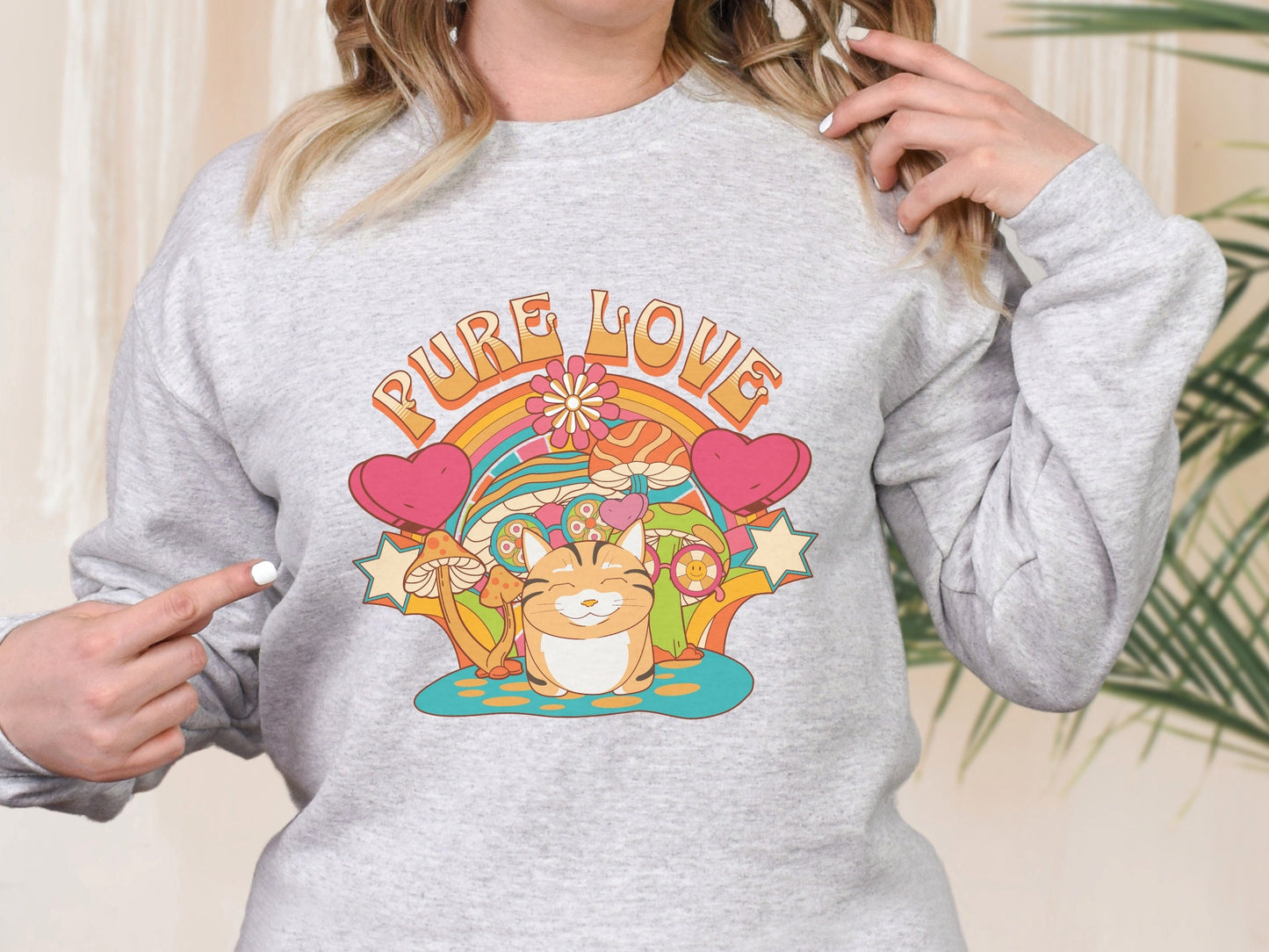 Groovy Valentine Day Cat Sweatshirt, My Cat is My Valentine, Psychedelic Mushroom Cat, Gift for Cat Lovers, Funny Cat Mom Top
