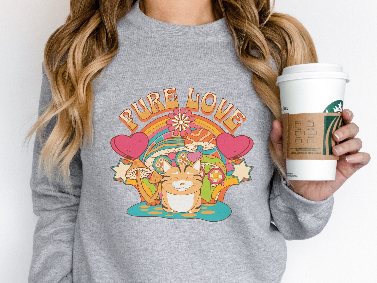 Groovy Valentine Day Cat Sweatshirt, My Cat is My Valentine, Psychedelic Mushroom Cat, Gift for Cat Lovers, Funny Cat Mom Top