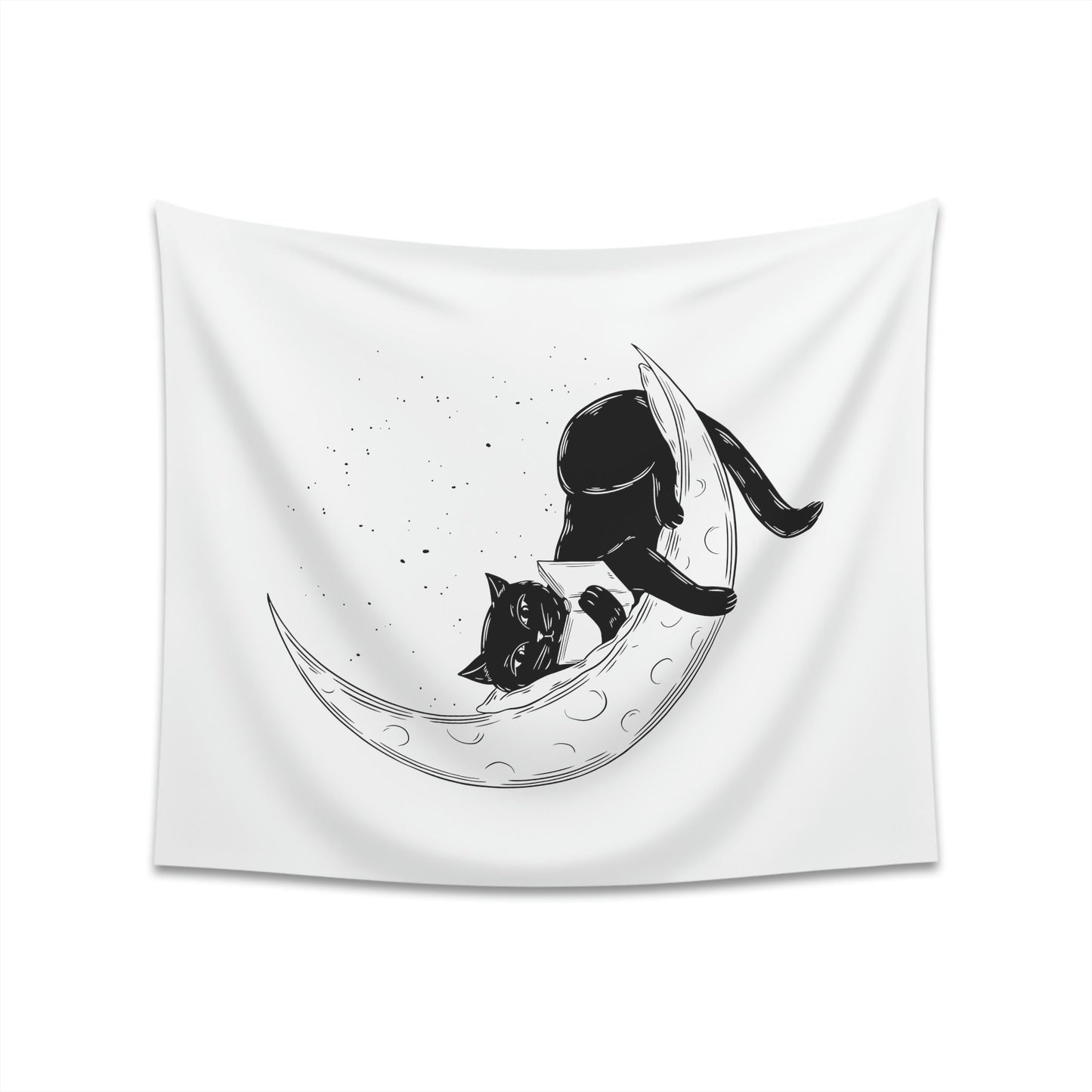 Celestial Cat Wall Tapestry, Black Cat Reading on the Moon, Cool Cat Art for Living Room, Housewarming Gift for Cat Lover