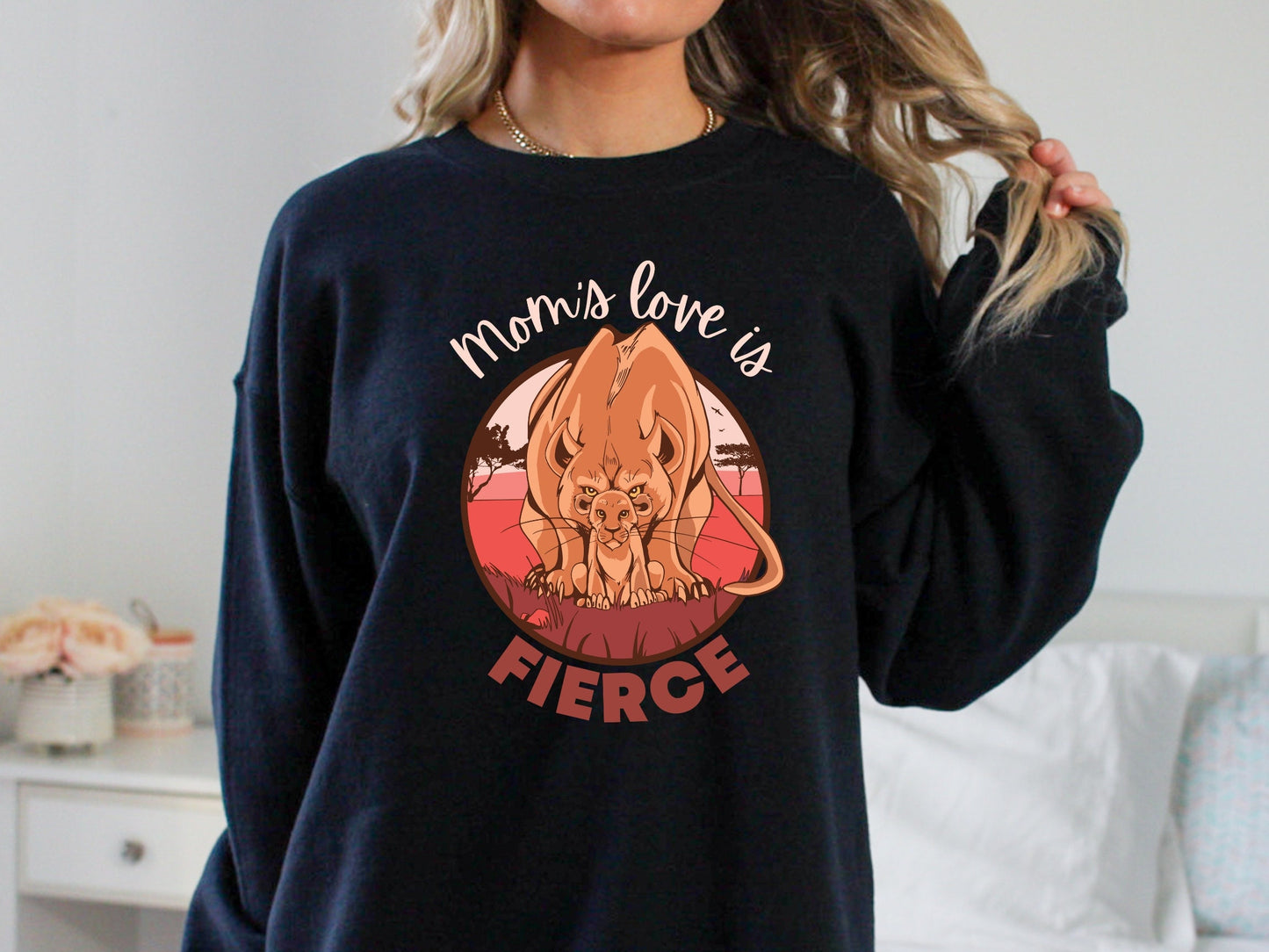 Mom's Love is Fierce, Cute Cat Sweatshirt for Cat Mama, Mother's Day Gift, Fierce Mom Love, Cat Mom Shirt, Lioness Sweater