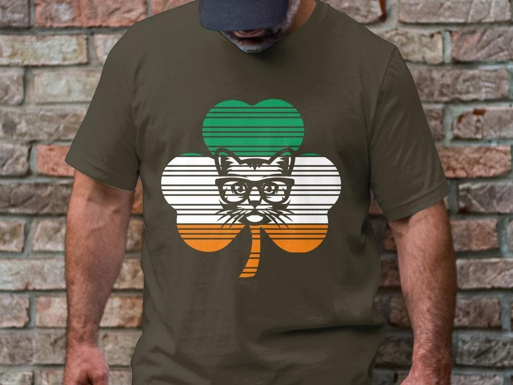 Funny Irish Flag T-Shirt for Cat Lovers, St. Patricks Day Cat Tee, Funny Cat Shirt, Steampunk Cat