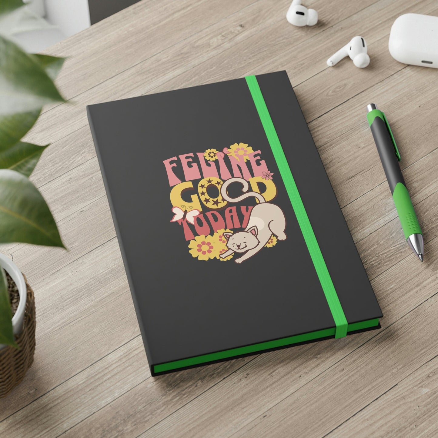 Color Contrast Notebook for Cat Lovers, Feline Good Today, Cute Retro Style Ruled Cat Journal, Cat Book, Cat Mom Gift