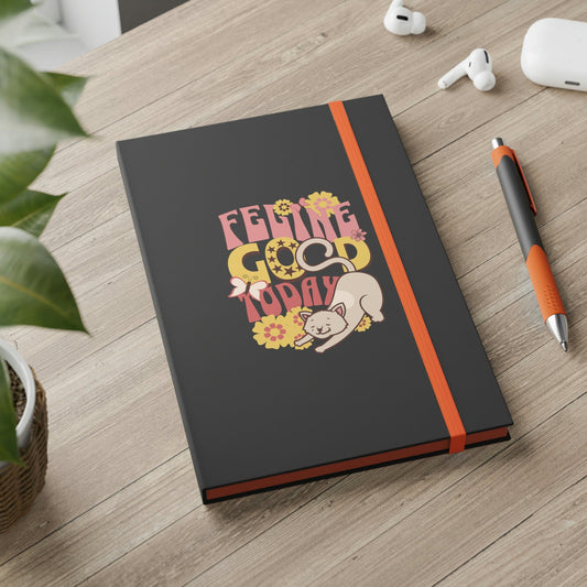Color Contrast Notebook for Cat Lovers, Feline Good Today, Cute Retro Style Ruled Cat Journal, Cat Book, Cat Mom Gift