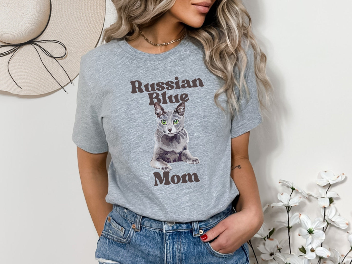 Cat Mom Shirt, Gift for Russian Blue Cat Owner, Cat Mom Tee, Cat Present, Mother's Day Gift