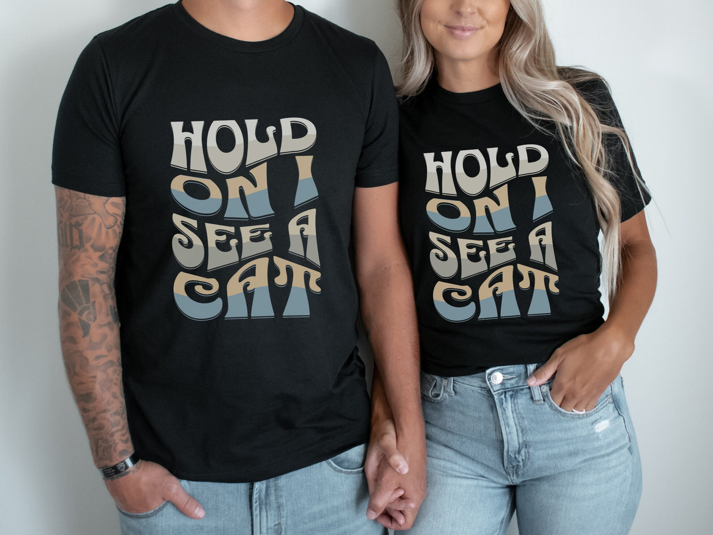 Cat Lover Tee, Hold On I See A Cat, Groovy Cat Shirt for Men, Easily Distracted By Cats, Loves Cats Tshirt, Cat Lover Gifts, Cat Mom Gift