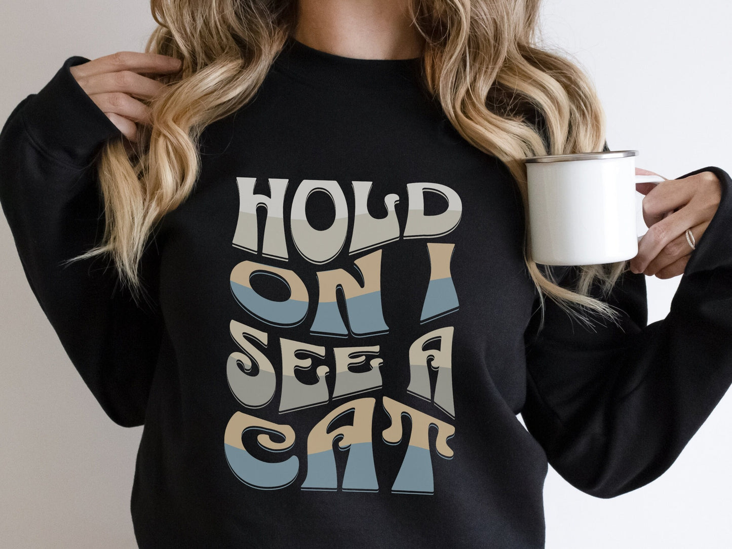 Cat Lover Sweatshirt, Hold On I See A Cat, Groovy Cat Shirt for Men, Easily Distracted By Cats, Loves Cats, Cat Lover Gifts, Cat Mom Gift