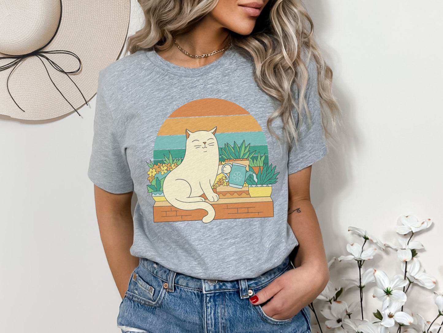 Cat Watering Plants Tee, Plant Lady Gift, Tshirt for Plant Lover, Cat Lover, Gardener, Succulent Enthusiast, Plant Lover Gift Shirt Cat Tee
